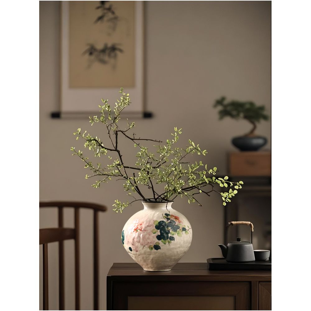 Large ceramic retro vase artistic wide mouthed high value living room decoration ceramic jar for flower arrangement sophisticated ornamental piece image 3