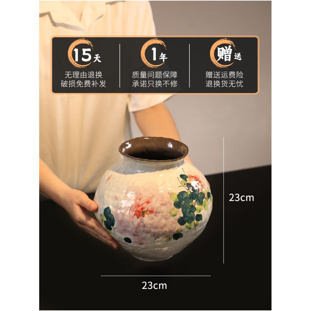Large ceramic retro vase artistic wide mouthed high value living room decoration ceramic jar for flower arrangement sophisticated ornamental piece image 4