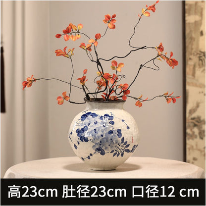 Large ceramic retro vase artistic wide mouthed high value living room decoration ceramic jar for flower arrangement sophisticated ornamental piece