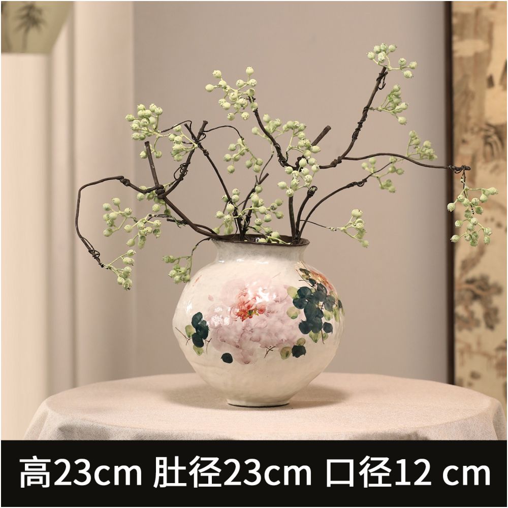 Large ceramic retro vase artistic wide mouthed high value living room decoration ceramic jar for flower arrangement sophisticated ornamental piece