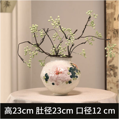 Large ceramic retro vase artistic wide mouthed high value living room decoration ceramic jar for flower arrangement sophisticated ornamental piece