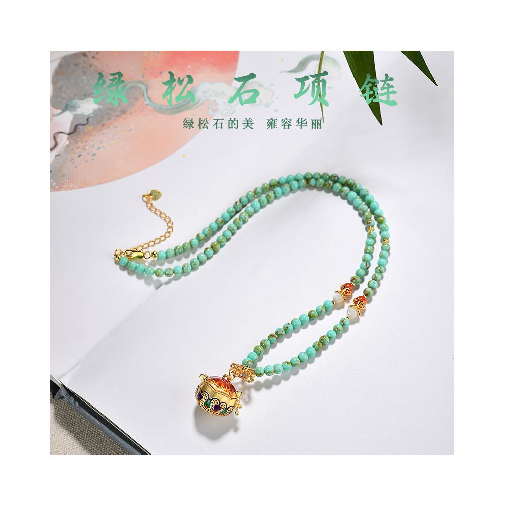 Original turquoise necklace 4mm women s pink chalcedony collarbone chain pearl cloisonn é sweater chain pendant jewelry pendant image 1