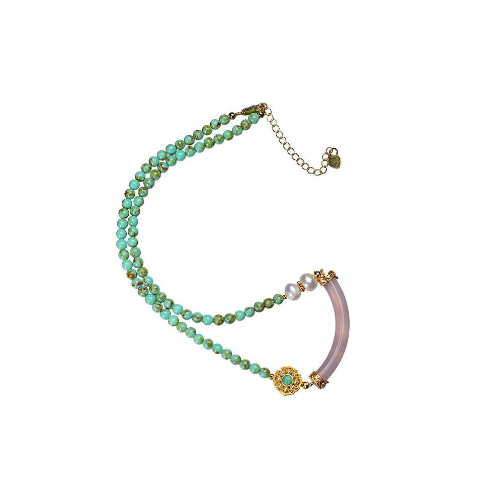 Original turquoise necklace 4mm women s pink chalcedony collarbone chain pearl cloisonn é sweater chain pendant jewelry pendant image 4