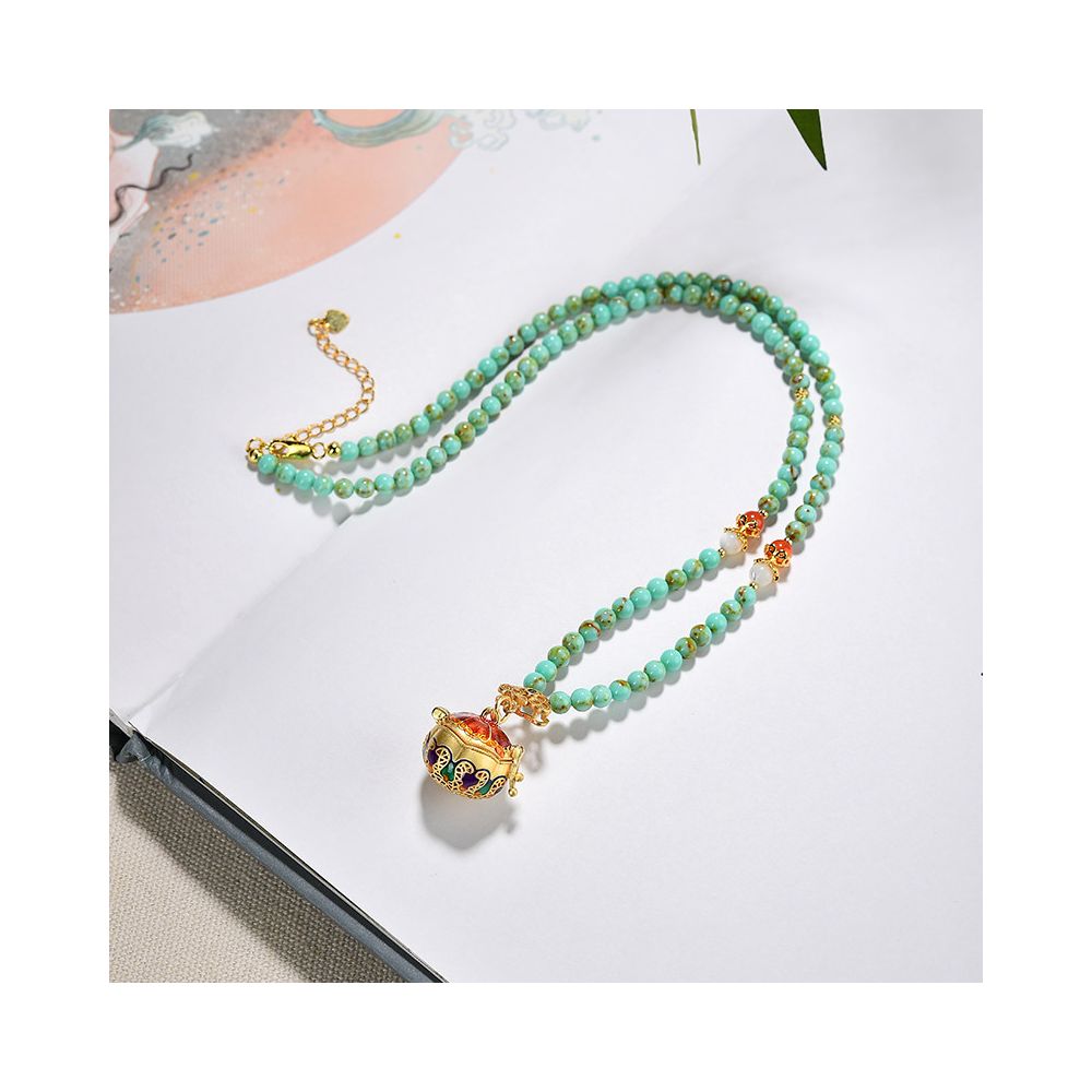 Original turquoise necklace 4mm women s pink chalcedony collarbone chain pearl cloisonn é sweater chain pendant jewelry pendant