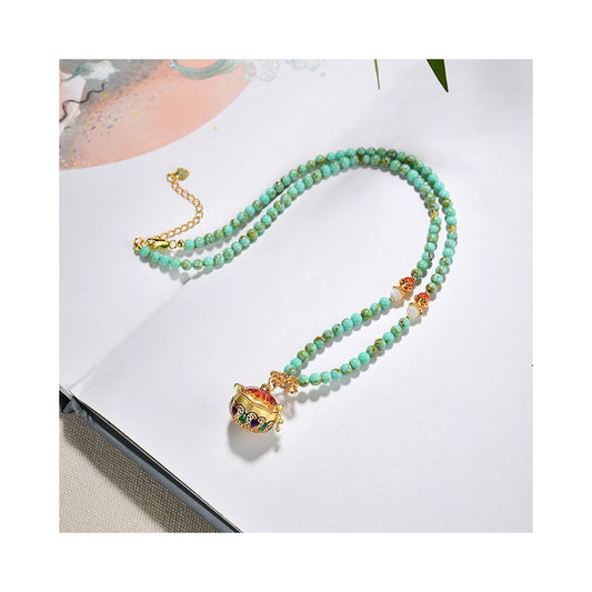 Original turquoise necklace 4mm women s pink chalcedony collarbone chain pearl cloisonn é sweater chain pendant jewelry pendant