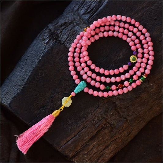 108 Bead Mala Necklace - Chinese Style Multi-Wrap Prayer Beads with Tassel