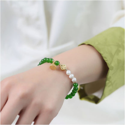 New Jade Bracelet 6mm and Tian Biyu Bracelet Women s Round Beads Yang Green Spinach Green Jade Light Luxury Niche image 2