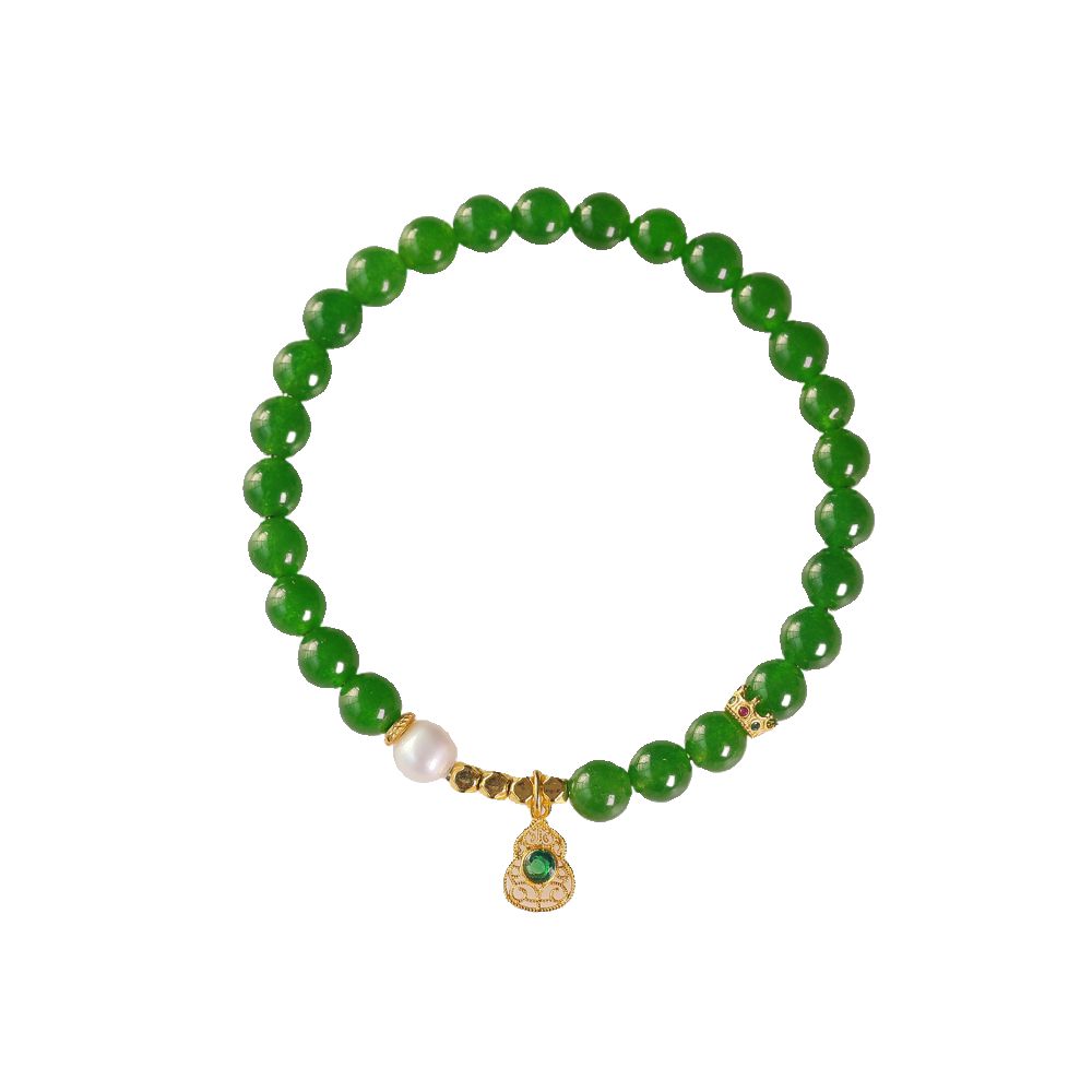 New Jade Bracelet 6mm and Tian Biyu Bracelet Women s Round Beads Yang Green Spinach Green Jade Light Luxury Niche image 5