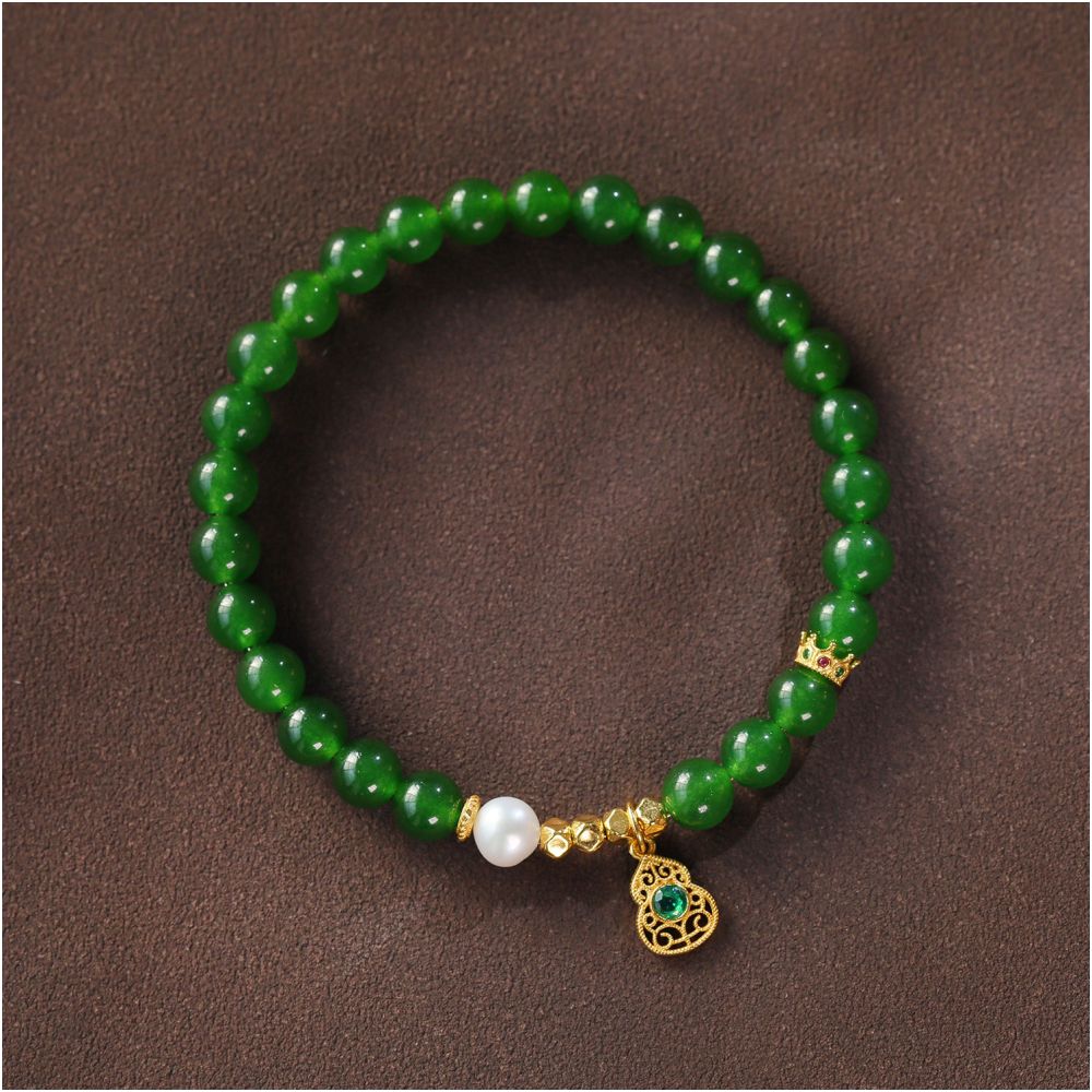 New Jade Bracelet 6mm and Tian Biyu Bracelet Women s Round Beads Yang Green Spinach Green Jade Light Luxury Niche