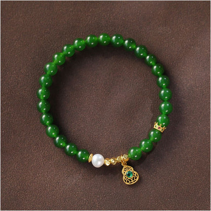New Jade Bracelet 6mm and Tian Biyu Bracelet Women s Round Beads Yang Green Spinach Green Jade Light Luxury Niche
