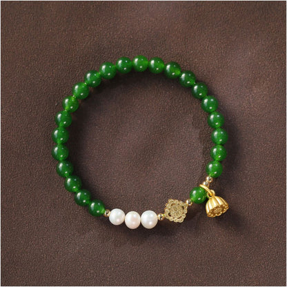 New Jade Bracelet 6mm and Tian Biyu Bracelet Women s Round Beads Yang Green Spinach Green Jade Light Luxury Niche