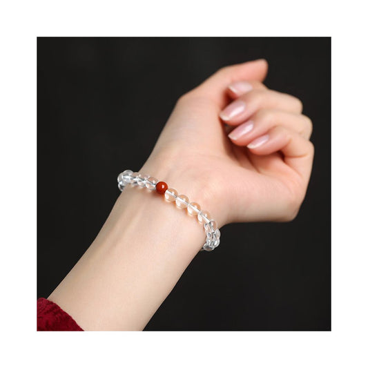 Lusi Natural White Crystal Bracelet for Women Ethnic Style Couple Single Circle Sea Blue Treasure Transport Small Fresh Bracelet