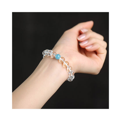 Lusi Natural White Crystal Bracelet for Women Ethnic Style Couple Single Circle Sea Blue Treasure Transport Small Fresh Bracelet