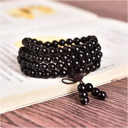 New Chinese style ebony bracelet with 6mm and 8mm Buddha beads wooden decorative beads prayer beads handle piece exquisite ebony wood bracelet image 3