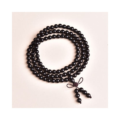 Ebony Wood Buddha Bead Bracelet - Chinese Prayer Mala Beads
