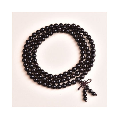 Ebony Wood Buddha Bead Bracelet - Chinese Prayer Mala Beads