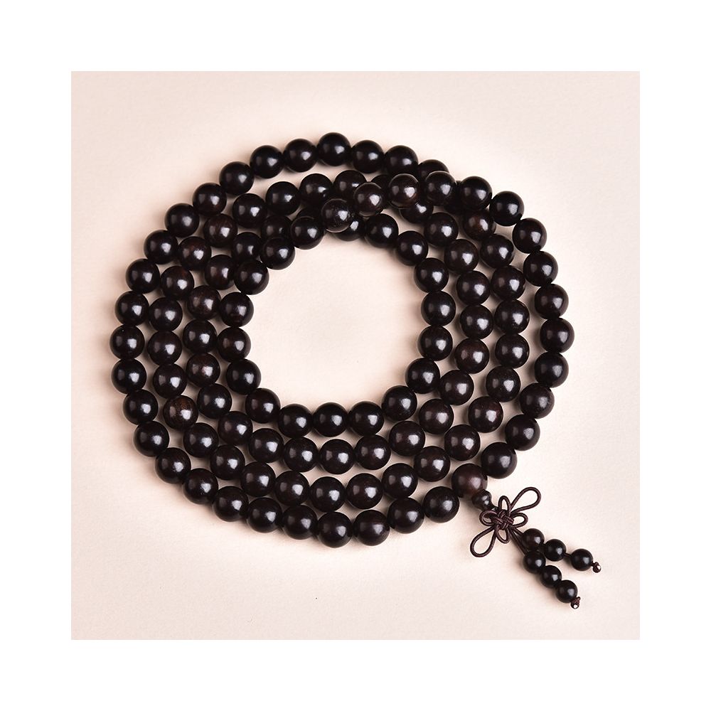 Ebony Wood Buddha Bead Bracelet - Chinese Prayer Mala Beads