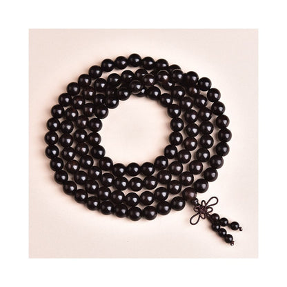 Ebony Wood Buddha Bead Bracelet - Chinese Prayer Mala Beads