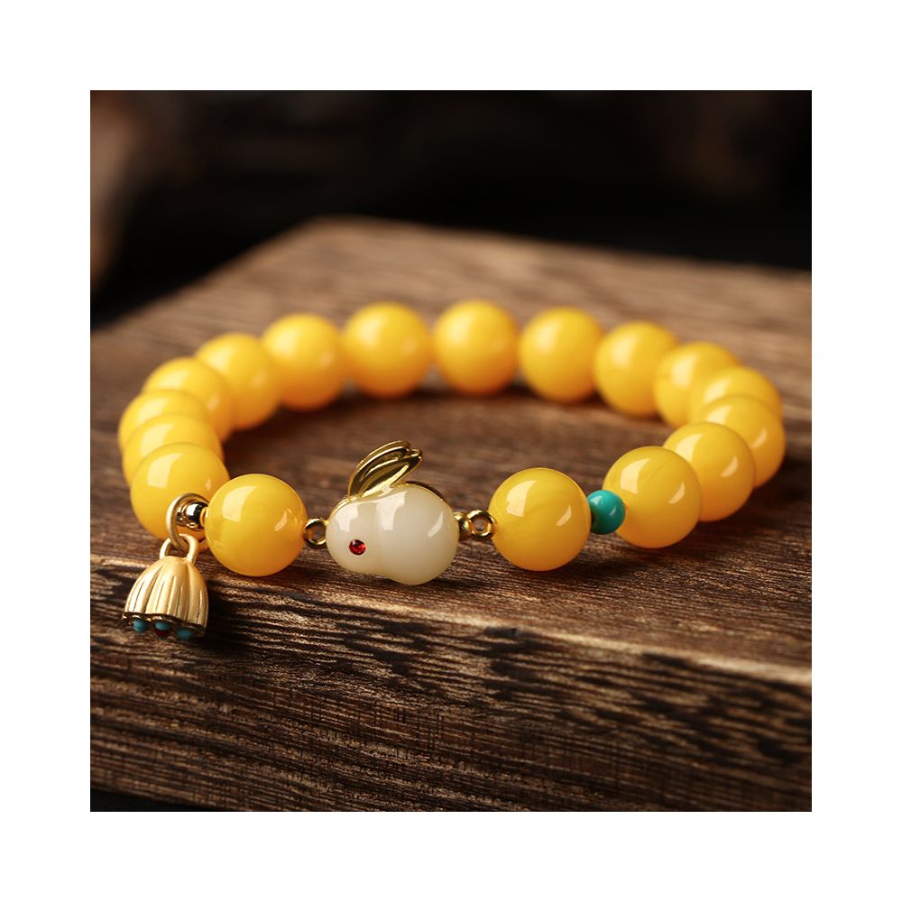 2023 Original Birth Year Honey Wax Bracelet Jade Rabbit Style 8mm Gift for Girlfriend s Zodiac Rabbit Transit Bracelet image 0