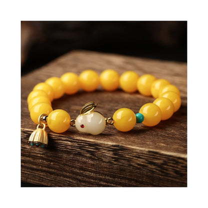 2023 Original Birth Year Honey Wax Bracelet Jade Rabbit Style 8mm Gift for Girlfriend s Zodiac Rabbit Transit Bracelet image 0
