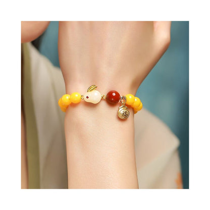2023 Original Birth Year Honey Wax Bracelet Jade Rabbit Style 8mm Gift for Girlfriend s Zodiac Rabbit Transit Bracelet image 3