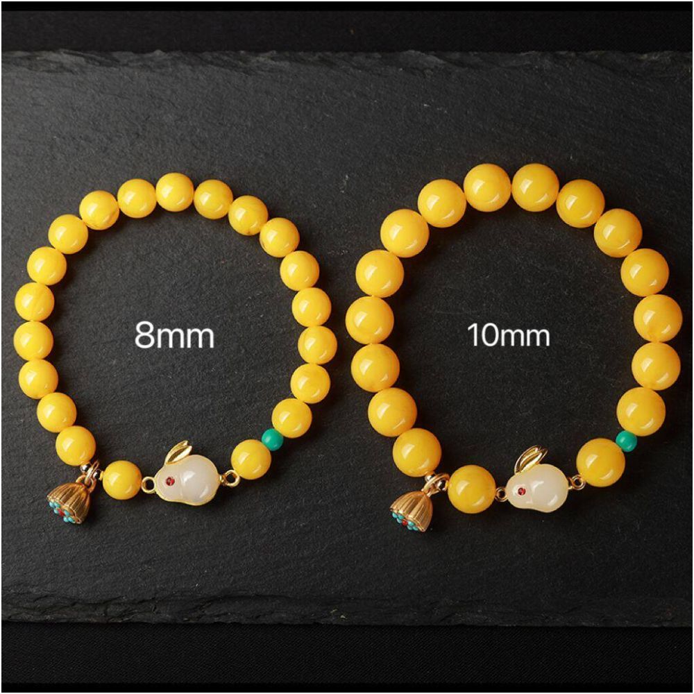 Year of the Rabbit Amber Beeswax Bracelet - Jade Rabbit Zodiac Charm Gift