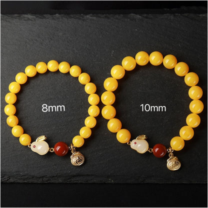Year of the Rabbit Amber Beeswax Bracelet - Jade Rabbit Zodiac Charm Gift