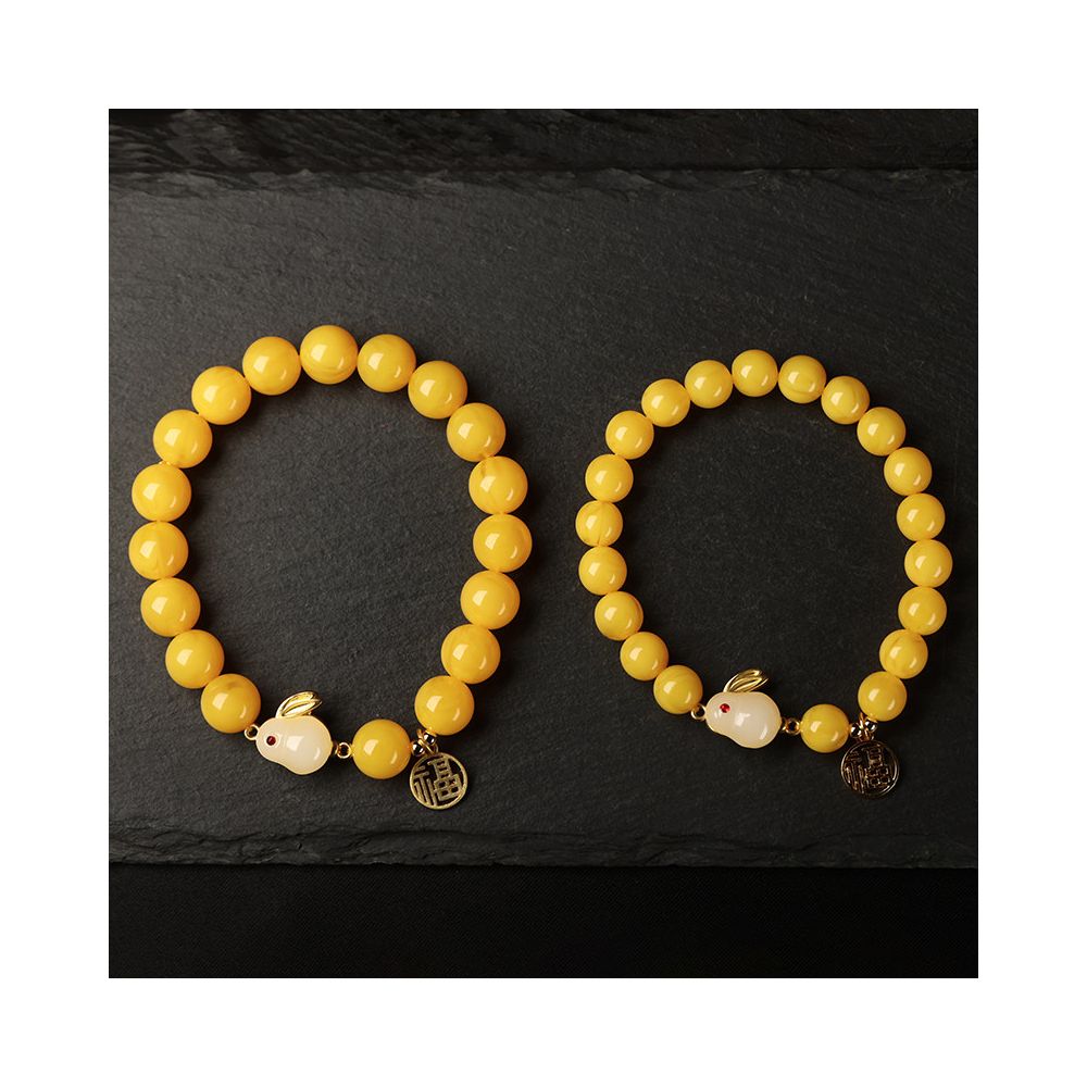 2026 Original Birth Year Honey Wax Bracelet Jade Rabbit Style 8mm Gift for Girlfriend s Zodiac Rabbit Transit Bracelet image 4