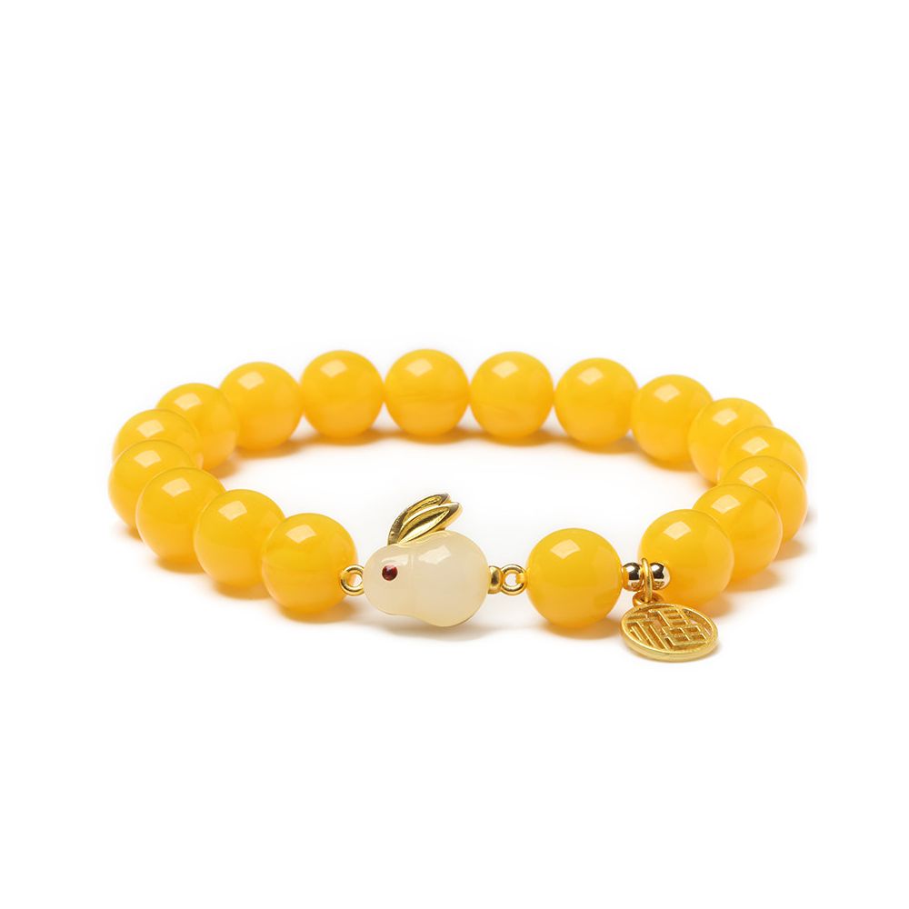 2026 Original Birth Year Honey Wax Bracelet Jade Rabbit Style 8mm Gift for Girlfriend s Zodiac Rabbit Transit Bracelet image 2