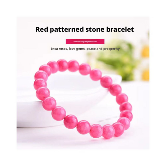 Red Patterned Stone Bracelet - Peach Blossom Woven Jewelry for Women