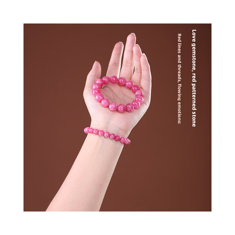 Red Patterned Stone Bracelet - Peach Blossom Woven Jewelry for Women