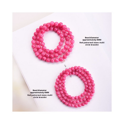 Red Patterned Stone Bracelet - Peach Blossom Woven Jewelry for Women