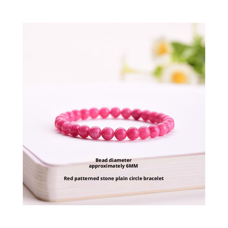 Red Patterned Stone Bracelet - Peach Blossom Woven Jewelry for Women
