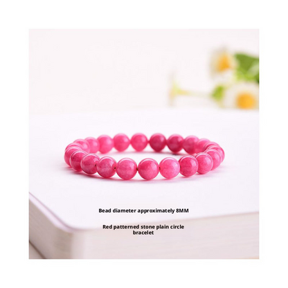 Red Patterned Stone Bracelet - Peach Blossom Woven Jewelry for Women