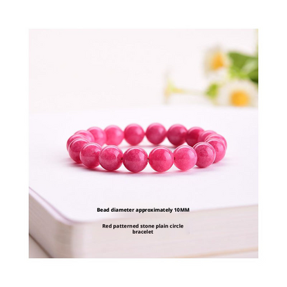 Red Patterned Stone Bracelet - Peach Blossom Woven Jewelry for Women