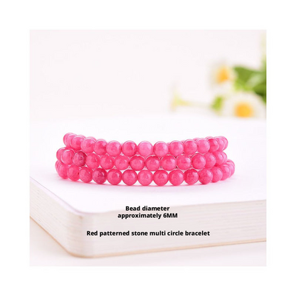 Red Patterned Stone Bracelet - Peach Blossom Woven Jewelry for Women