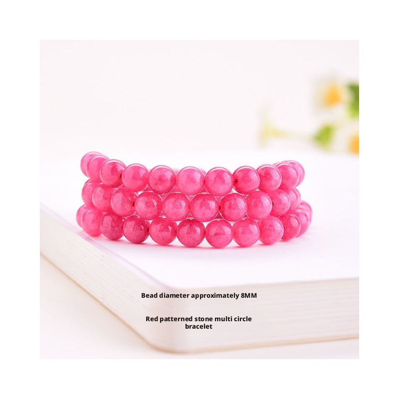 Red Patterned Stone Bracelet - Peach Blossom Woven Jewelry for Women