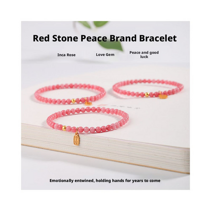 4mm Red Patterned Stone Bracelet - Peach Blossom Crystal Agate Jewelry