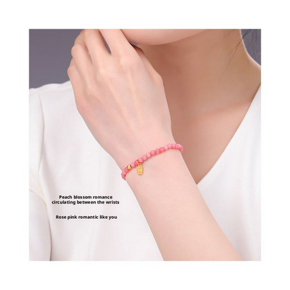 4mm Red Patterned Stone Bracelet - Peach Blossom Crystal Agate Jewelry