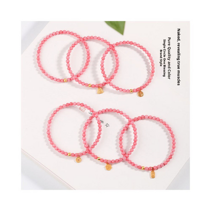 4mm Red Patterned Stone Bracelet - Peach Blossom Crystal Agate Jewelry