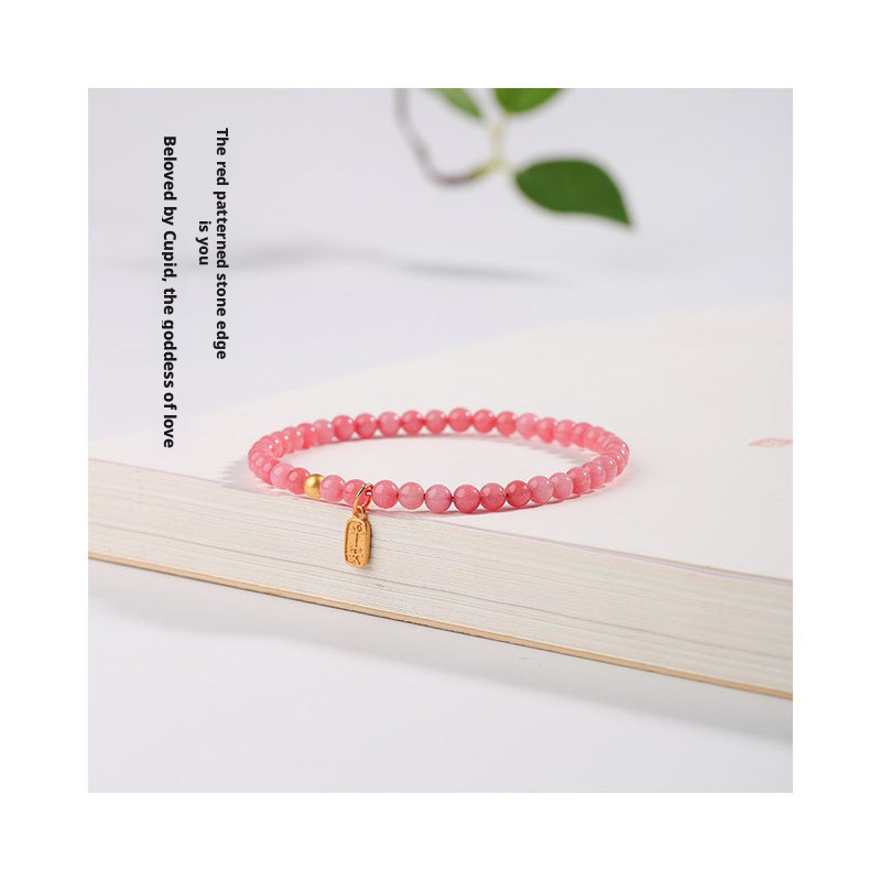 4mm Red Patterned Stone Bracelet - Peach Blossom Crystal Agate Jewelry