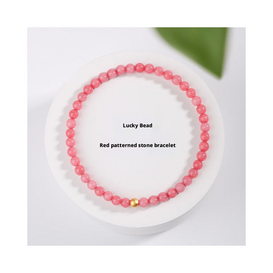 4mm Red Patterned Stone Bracelet - Peach Blossom Crystal Agate Jewelry
