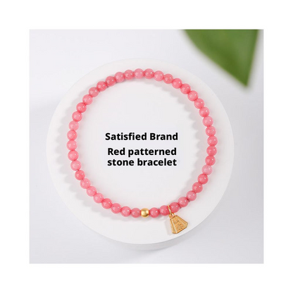 4mm Red Patterned Stone Bracelet - Peach Blossom Crystal Agate Jewelry