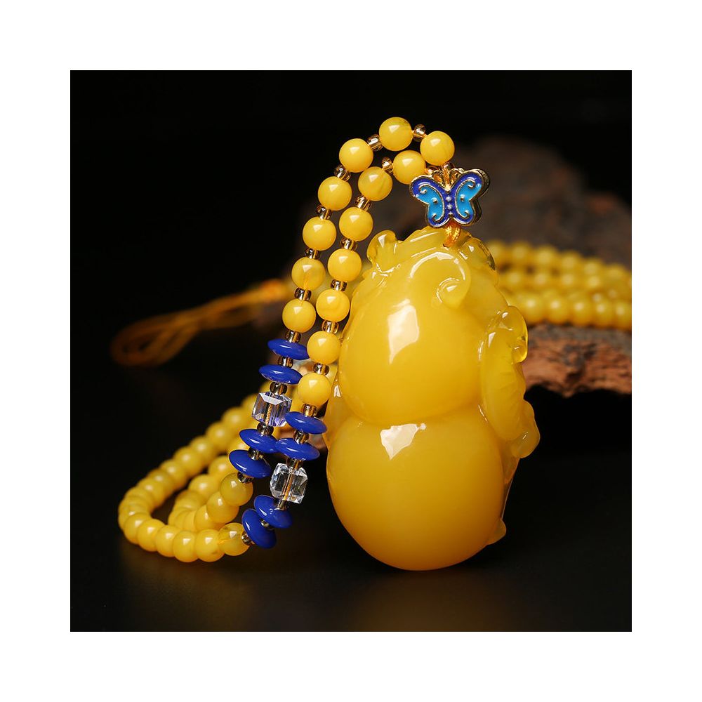 New Honey Wax Pendant Chicken Oil Yellow Amber Water Drop Square Brand Gourd Ethnic Style Sweater Chain Necklace Women s Pendant image 1