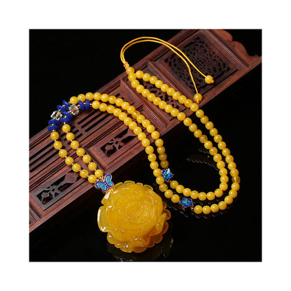New Honey Wax Pendant Chicken Oil Yellow Amber Water Drop Square Brand Gourd Ethnic Style Sweater Chain Necklace Women s Pendant image 2