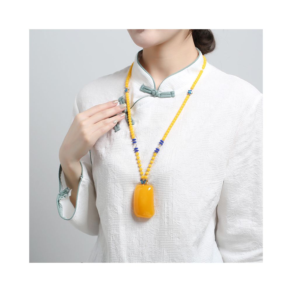 New Honey Wax Pendant Chicken Oil Yellow Amber Water Drop Square Brand Gourd Ethnic Style Sweater Chain Necklace Women s Pendant image 3