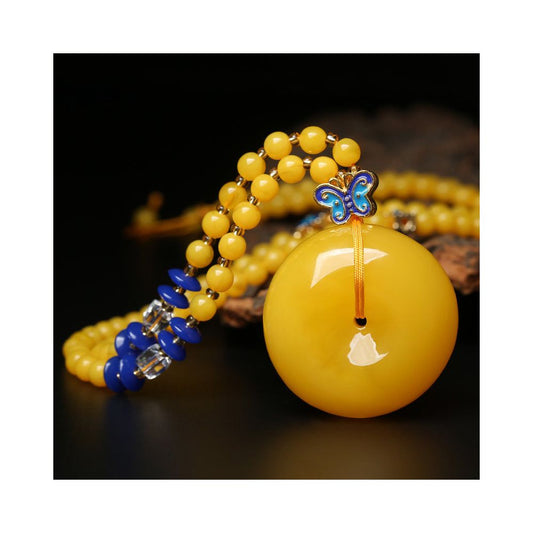 Honey Wax Amber Pendant Necklace - Chicken Oil Yellow Safety Buckle