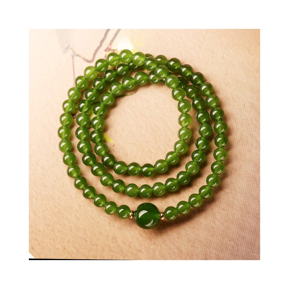 New Hotan Jade Jasper Bracelet for Women Spinach Green Stone Hand String Bead Jade Bracelet for Women Seeds Yang Green image 2