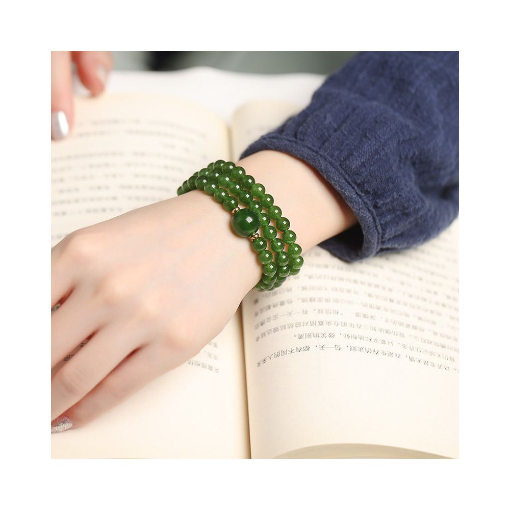 New Hotan Jade Jasper Bracelet for Women Spinach Green Stone Hand String Bead Jade Bracelet for Women Seeds Yang Green image 3