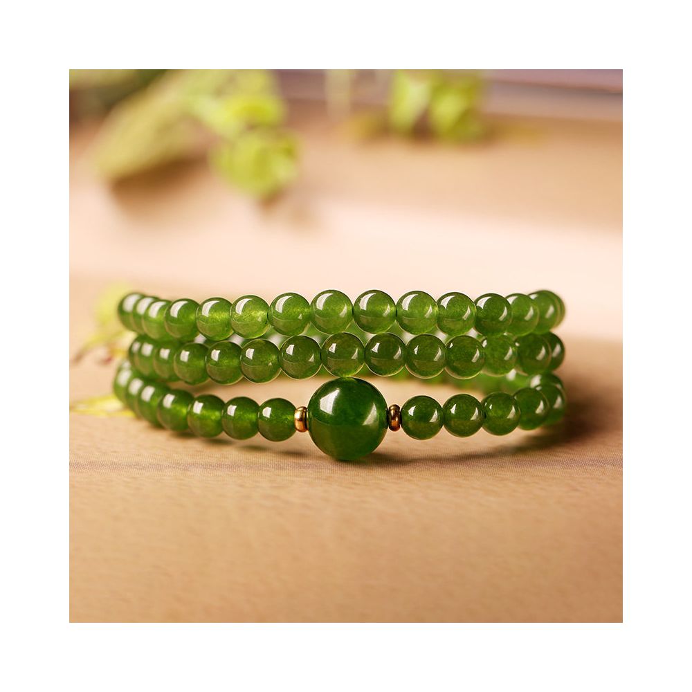 New Hotan Jade Jasper Bracelet for Women Spinach Green Stone Hand String Bead Jade Bracelet for Women Seeds Yang Green image 4